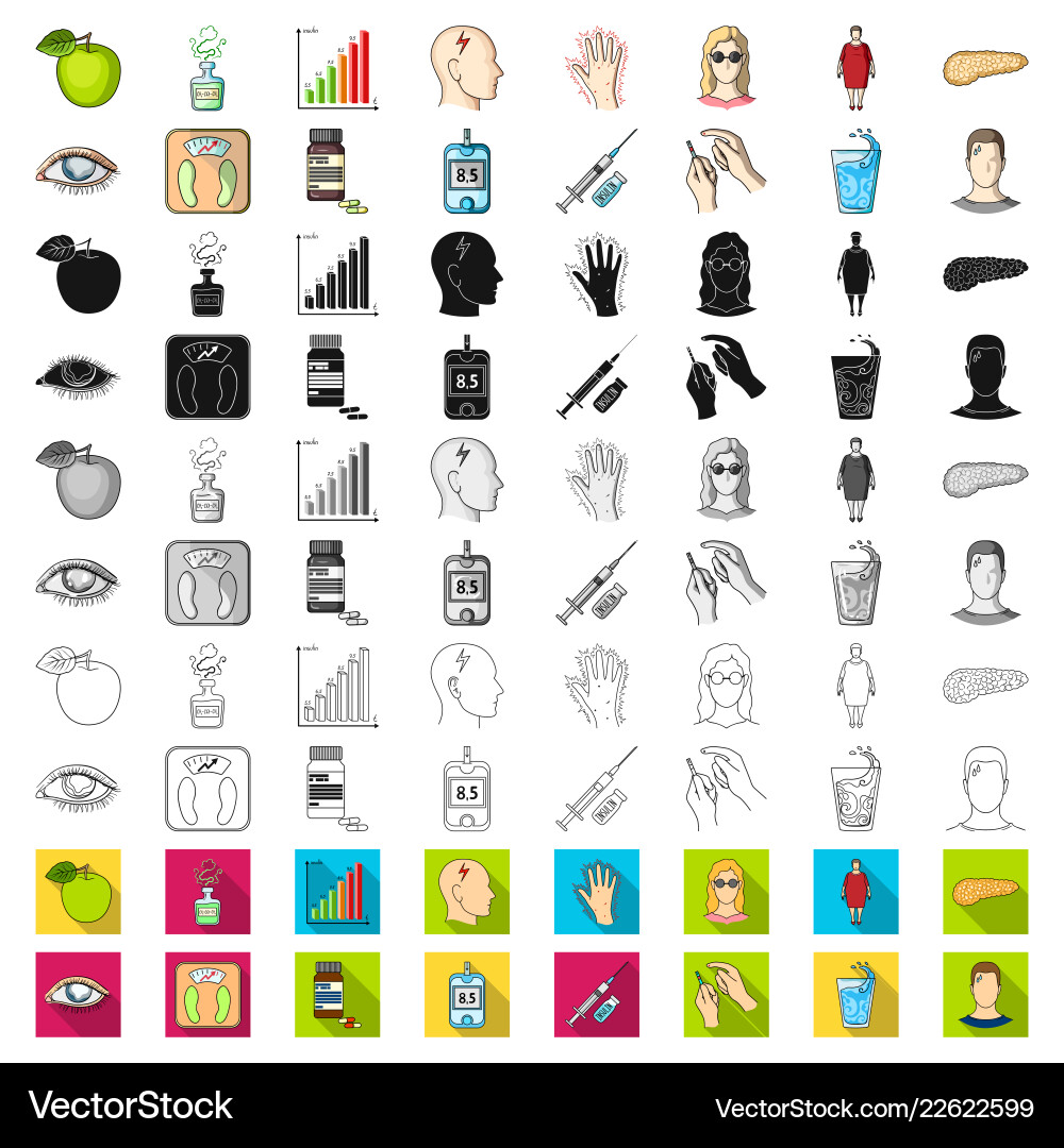 Diabetes Cartoon Icons in Set-Sammlung Diabetes Cartoon Icons in Set-Sammlung vektorbild