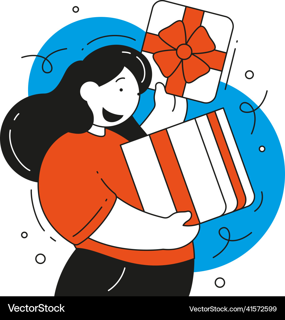 Glückliche Frau offen fest verpackt Geschenkbox Glückliche Frau offen fest verpackt Geschenkbox vektorbild