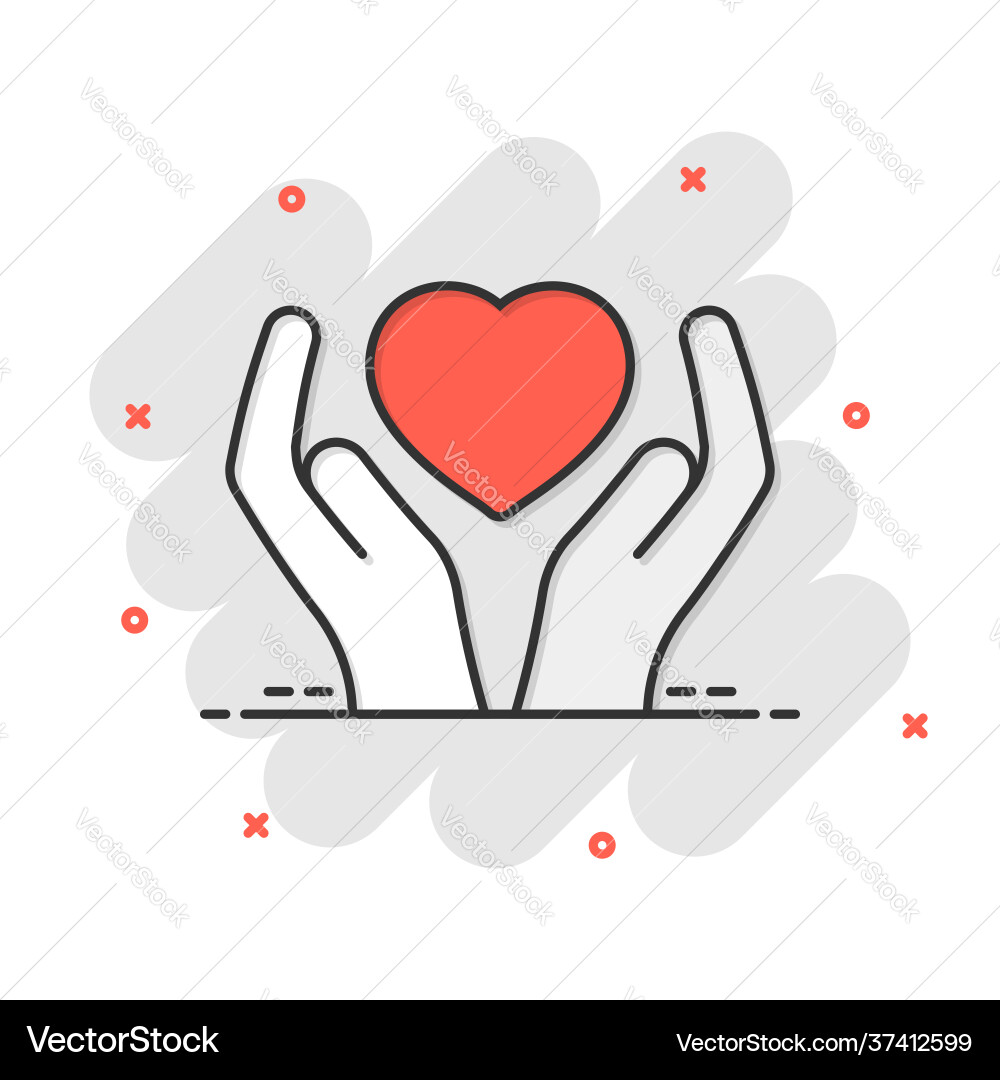 Heart care icon in comic style charity cartoon Heart care icon in comic style charity cartoon vector image