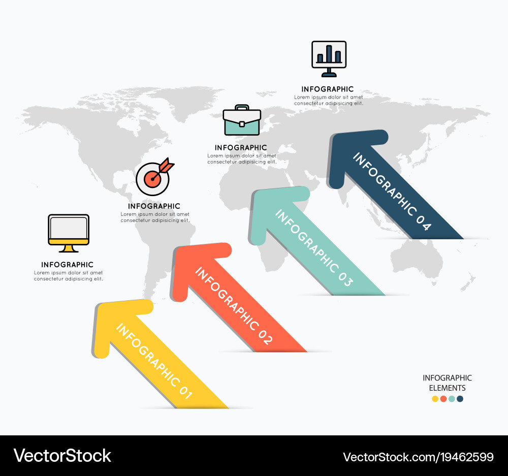 Infographic elements with icons on map background vector image
