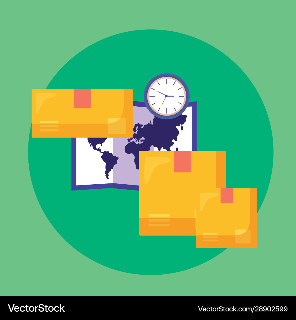 Logistic delivery service with paper map and boxes Logistic delivery service with paper map and boxes Vector Image