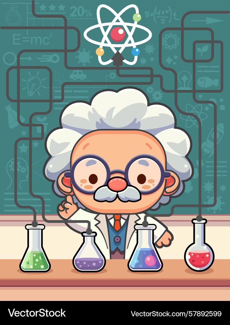 Maze game with cartoon scientist and lab Vector Image