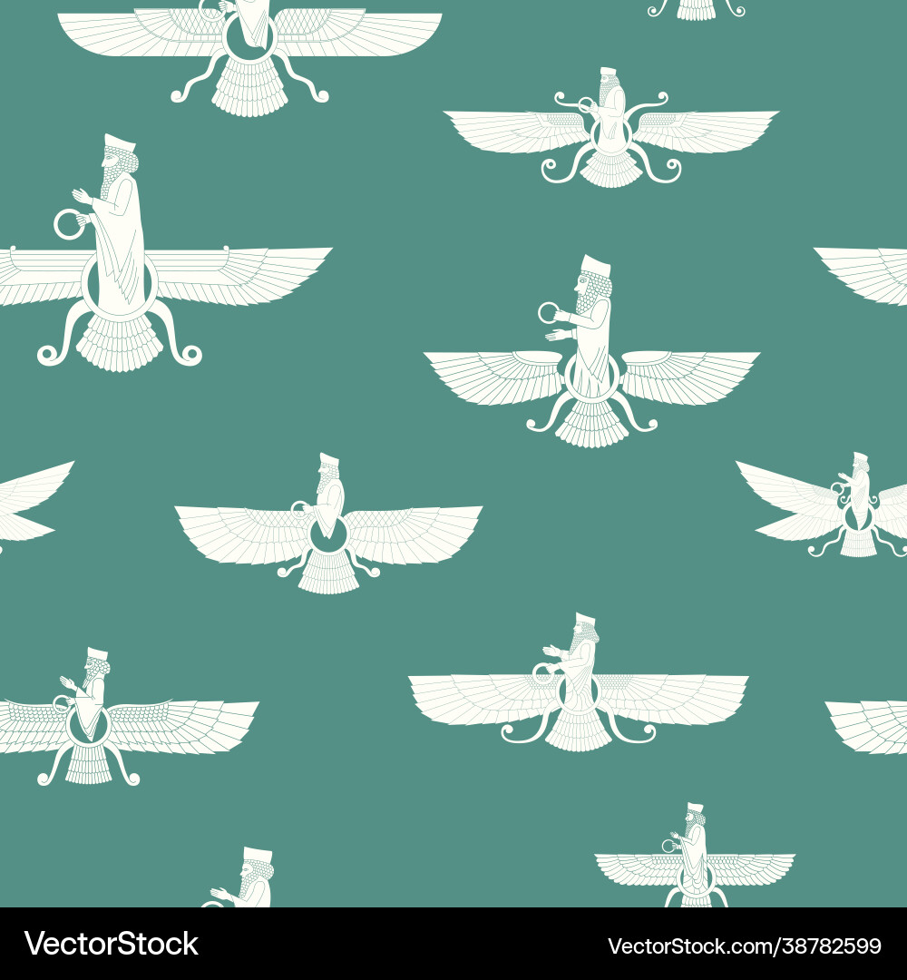 Seamless pattern with sumerian symbol faravahar Vector Image