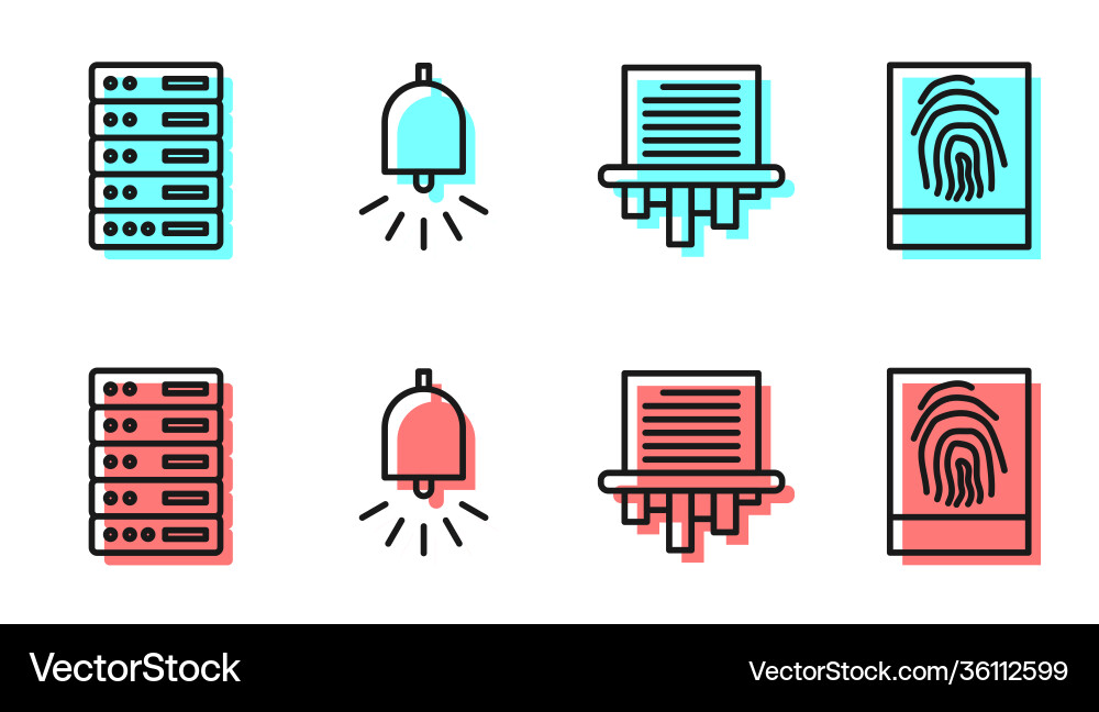 Set line paper shredder server data web hosting Set line paper shredder server data web hosting vector image