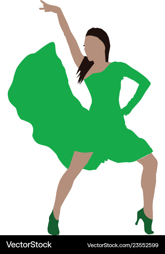 Woman in green dress with dance posture Woman in green dress with dance posture vector image