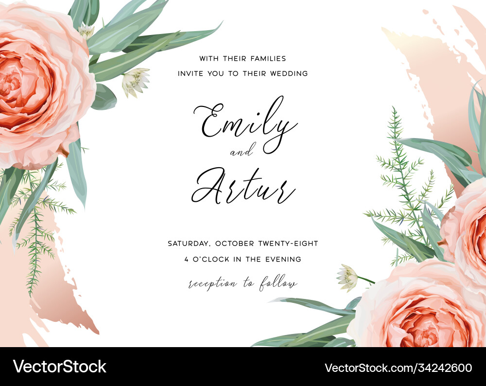 Blush Rose Save the Date Card Vector Image
