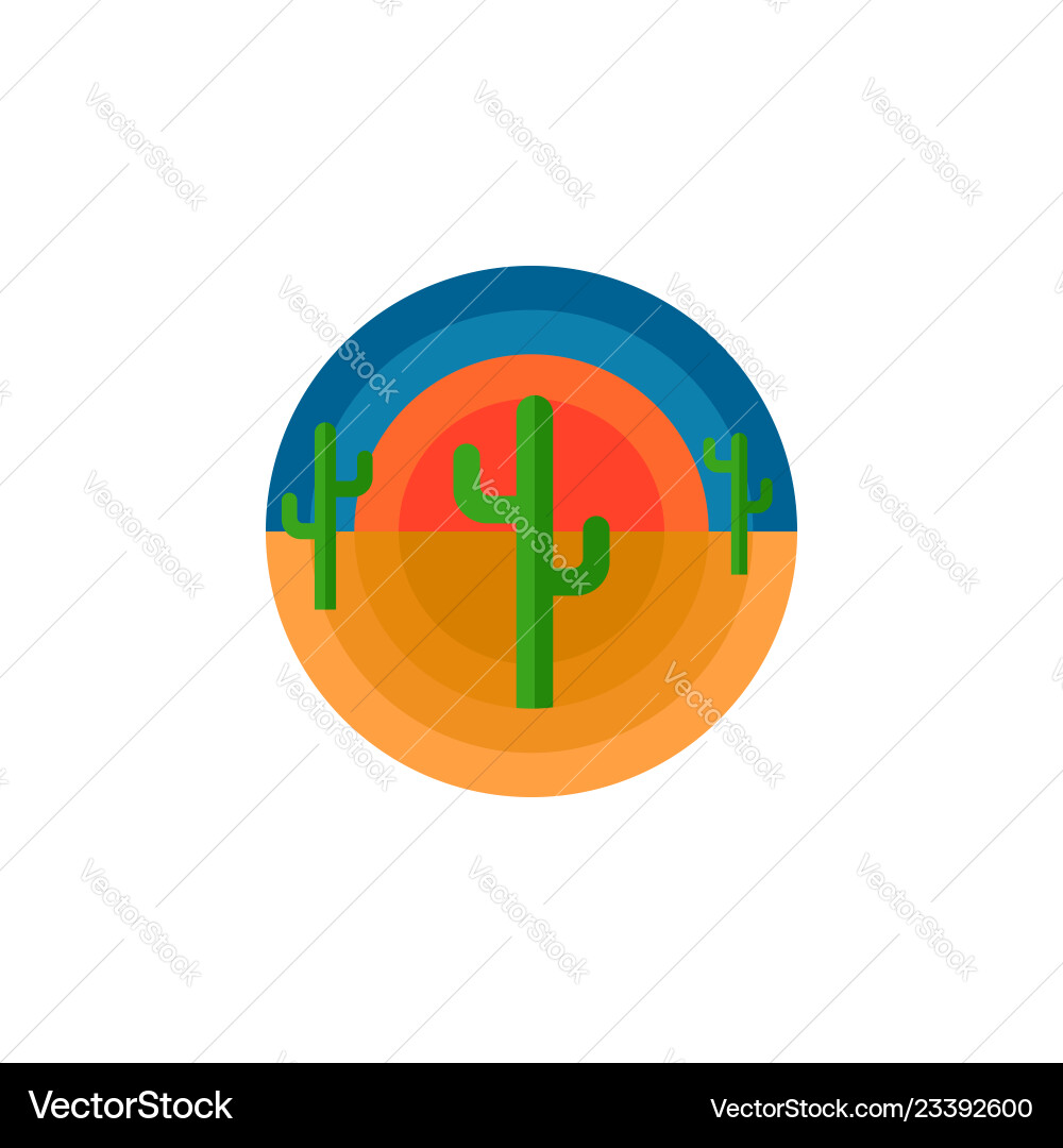 Cactus desert and sun round emblem t-shirt print vector image