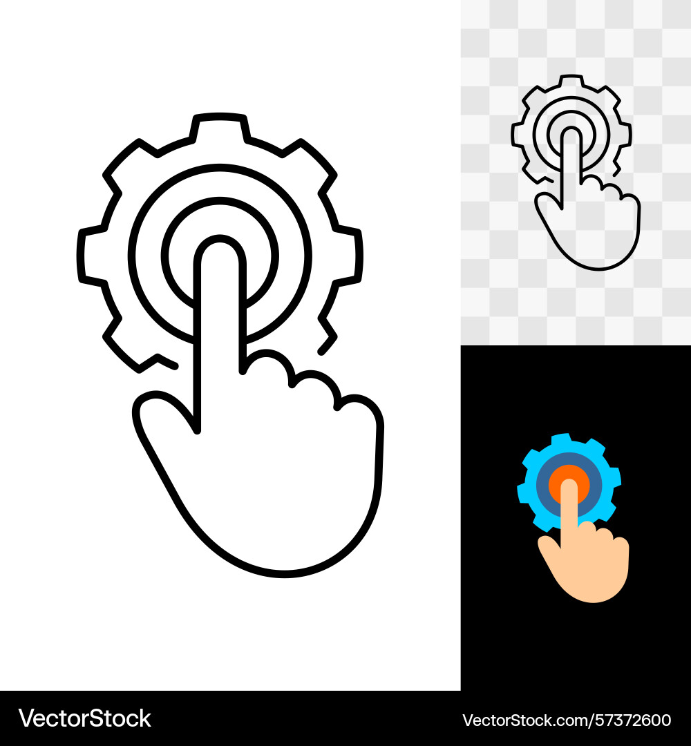 Click or tap gear icon with cog and hand pointer Click or tap gear icon with cog and hand pointer vector image