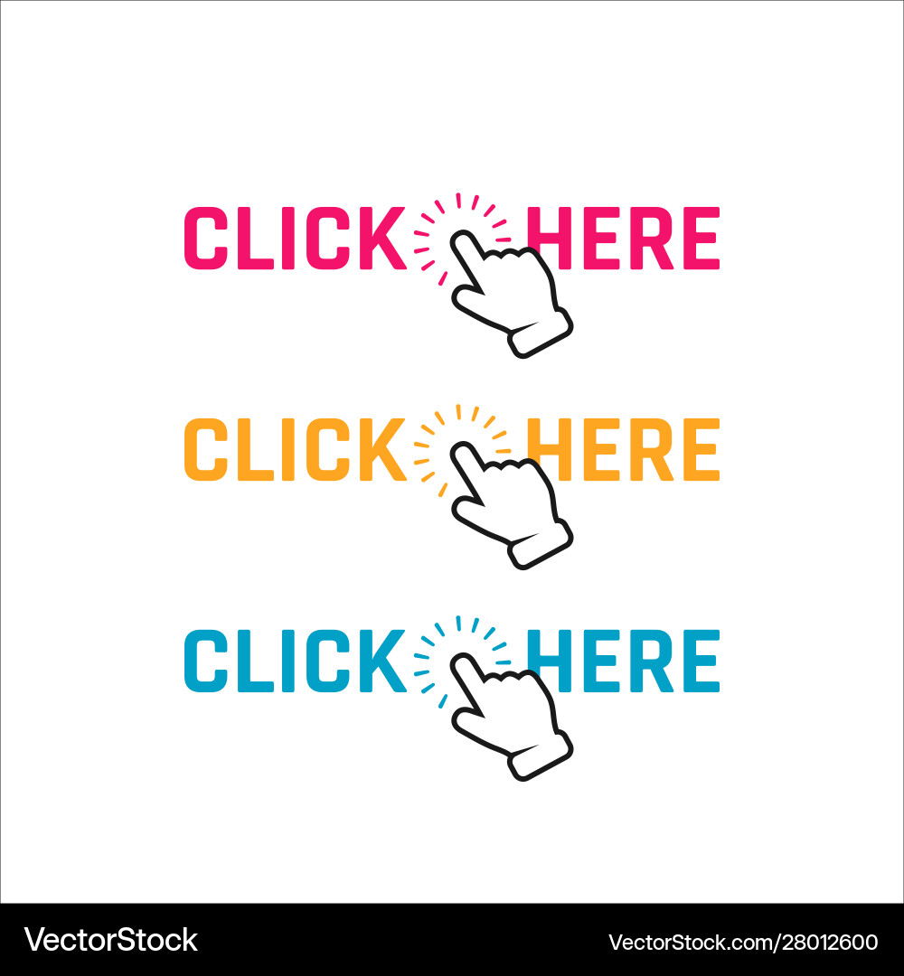 Hand pointer clicking click here button round Vector Image