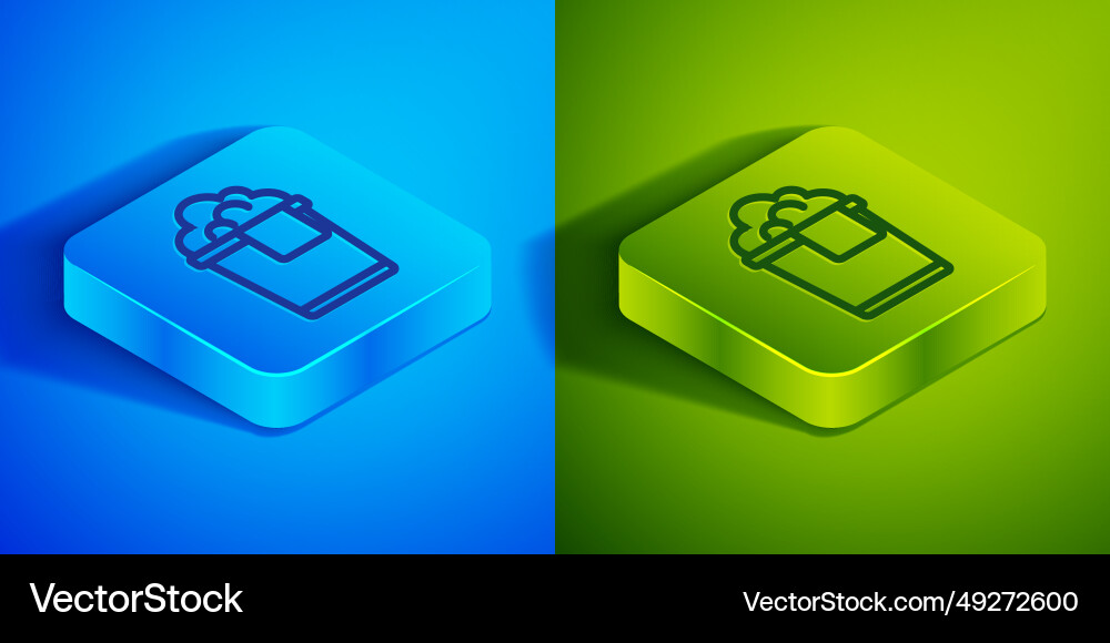 Isometric line bucket with foam and bubbles icon Vector Image