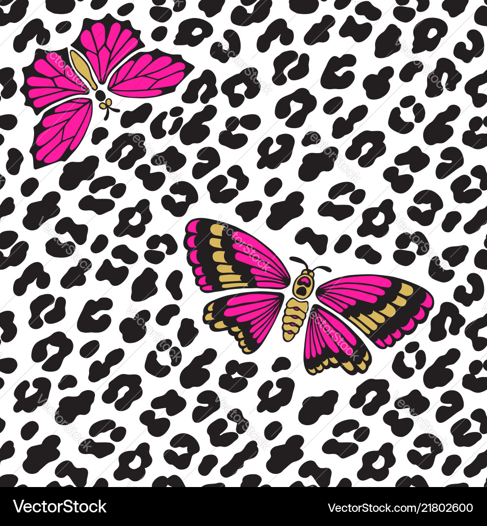 Leopard & Butterfly Seamless Pattern vector image