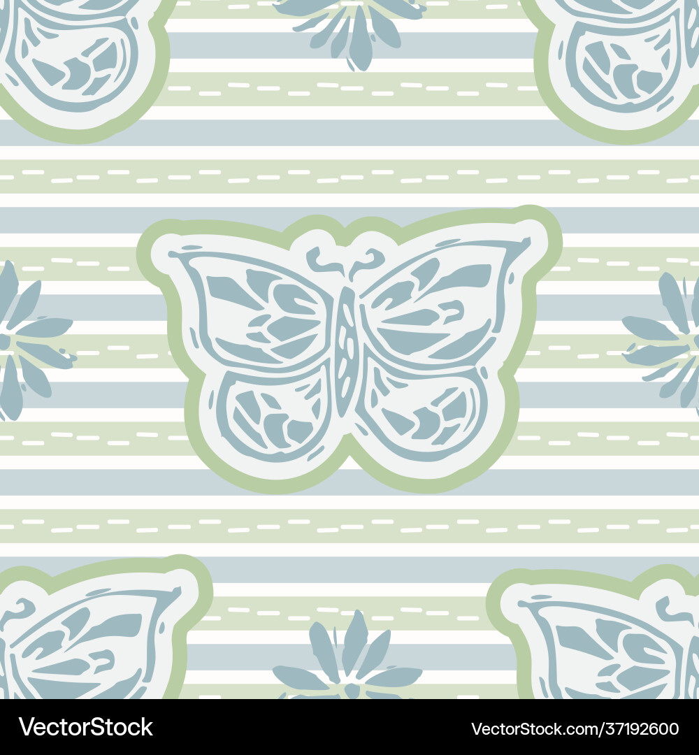 Seamless minimalist butterfly blockprint pattern vector image