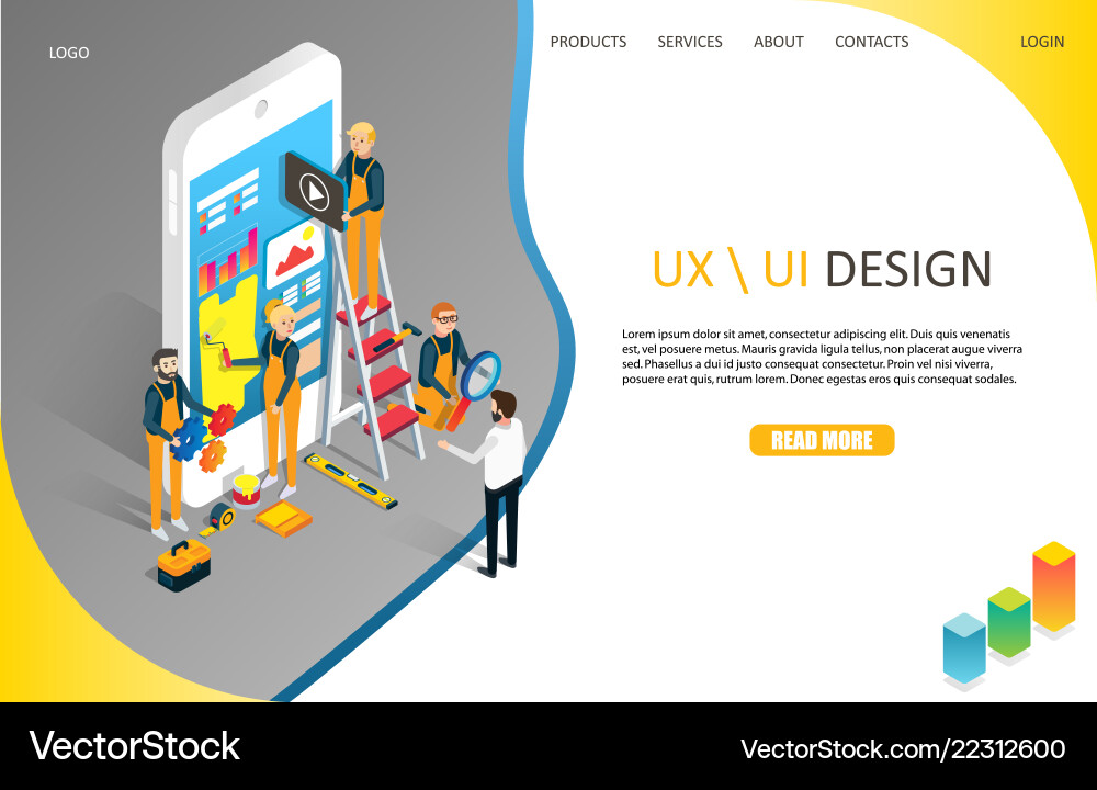 Ux or ui design landing page website Royalty Free Vector