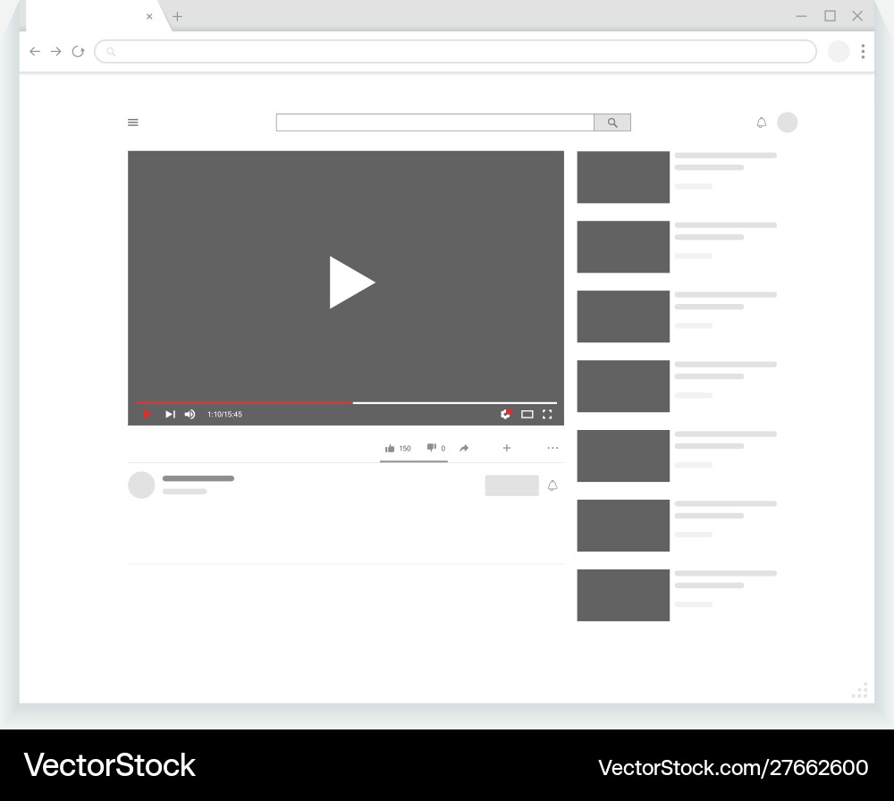 YouTube Player Website UI vector image