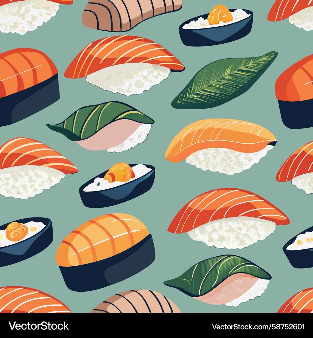 Colorful Sushi Seamless Pattern Vector Image