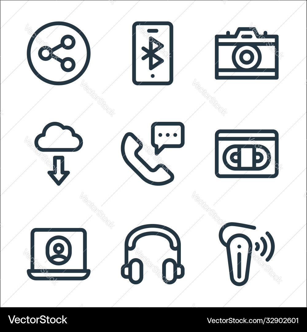 Communication and media line icons linear set Communication and media line icons linear set vector image
