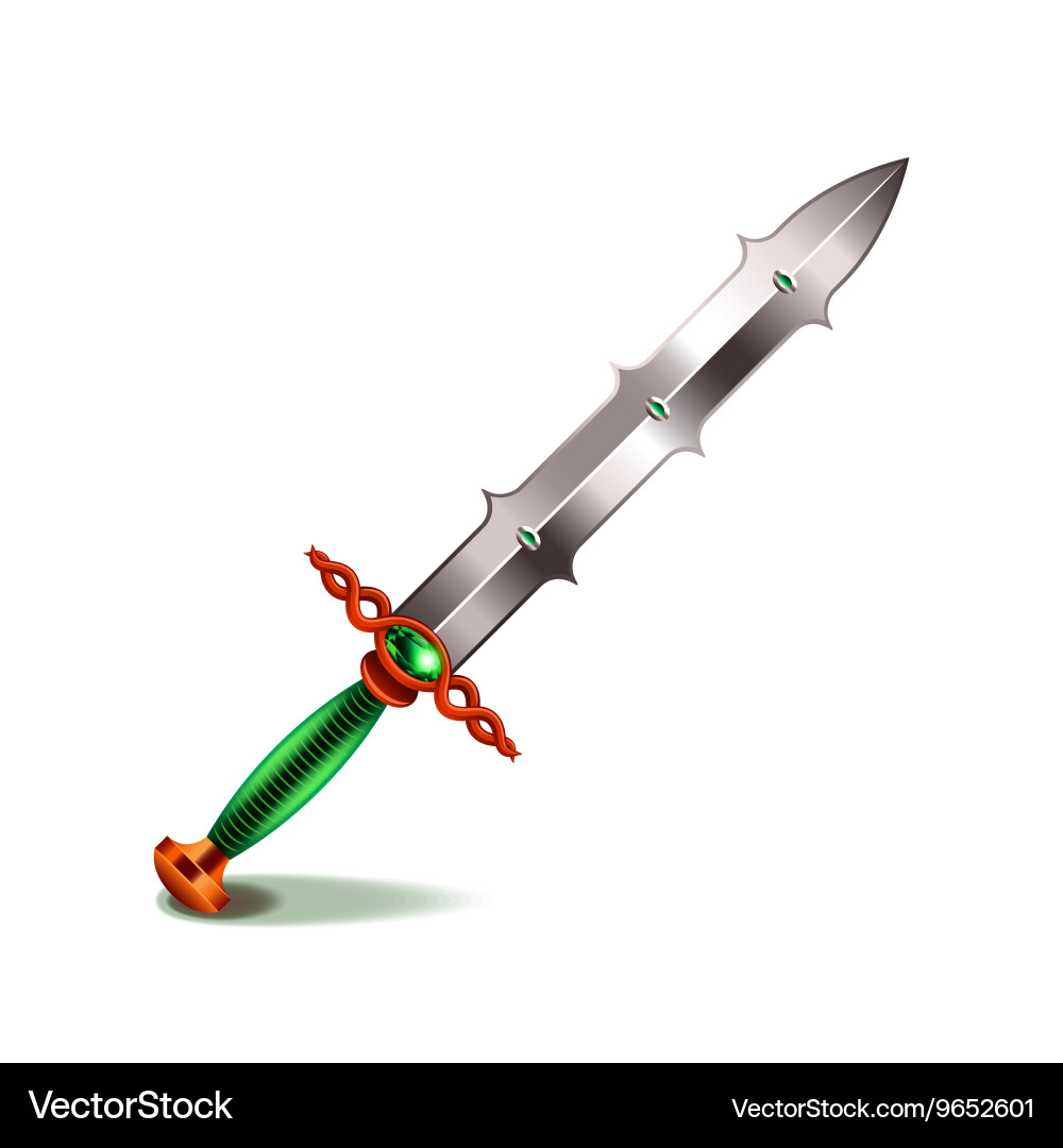 Old sword with green handle isolated on white Vector Image