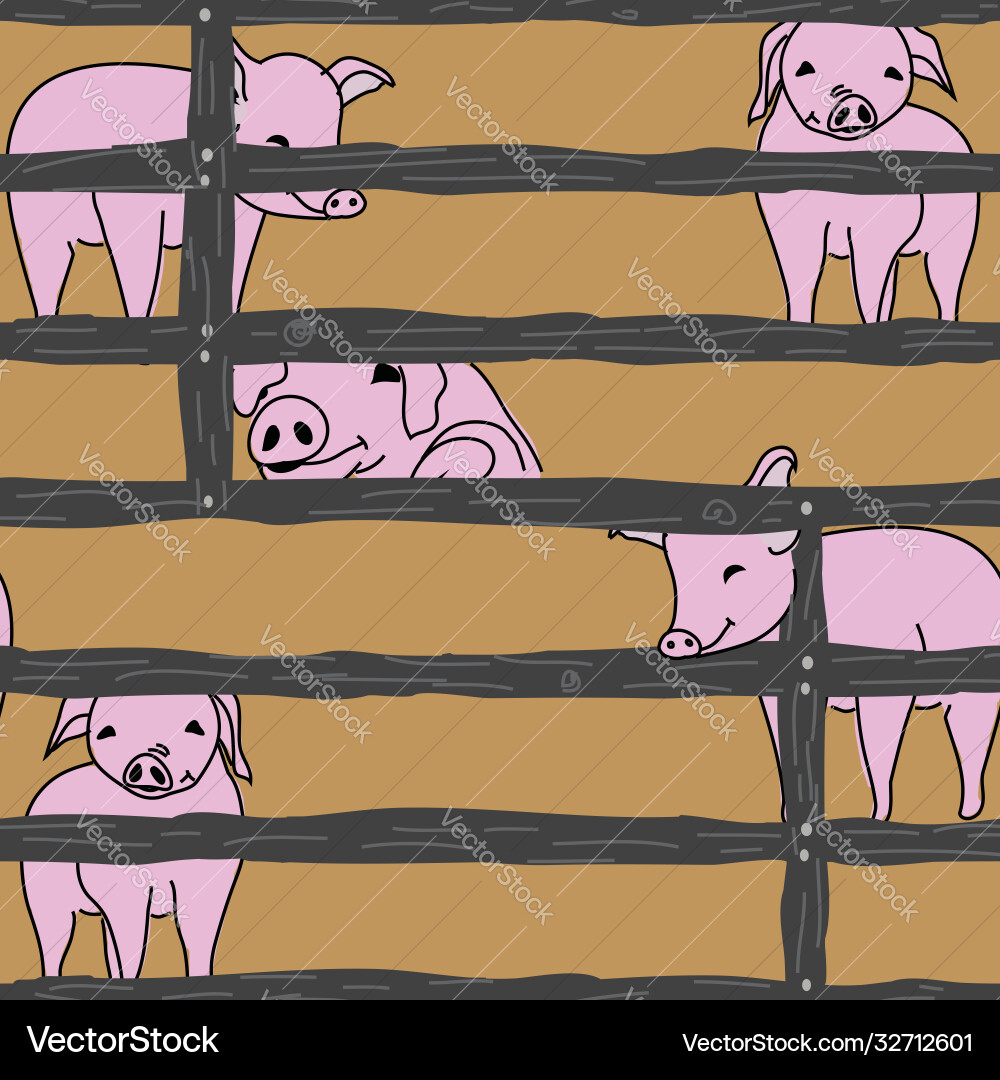 Pigs in pen seamless repeat pattern Vector Image