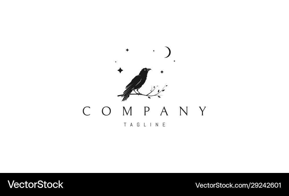 Raven on Branch - Abstract Logo Vector Image