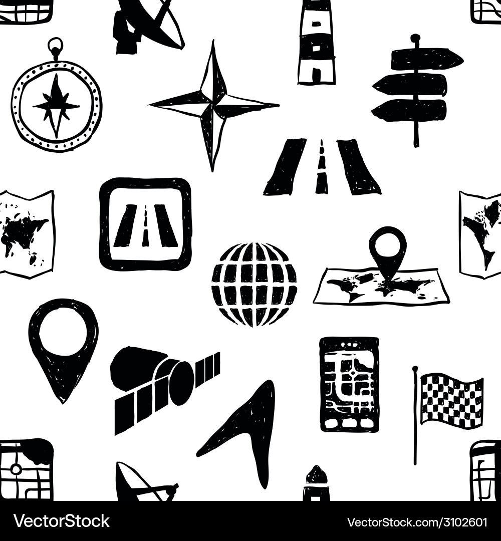 Seamless Navigation Doodle Pattern vector image