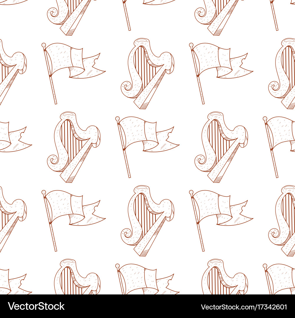 Seamless pattern with flag and harp Vector Image