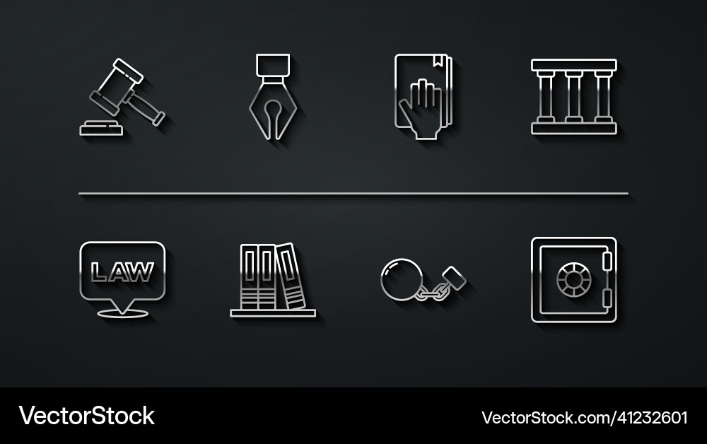 Set line judge gavel location law prison window Set line judge gavel location law prison window vector image