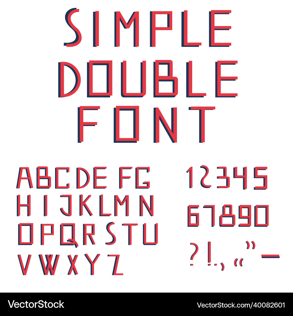 Simple double red font and numbers isolated Vector Image