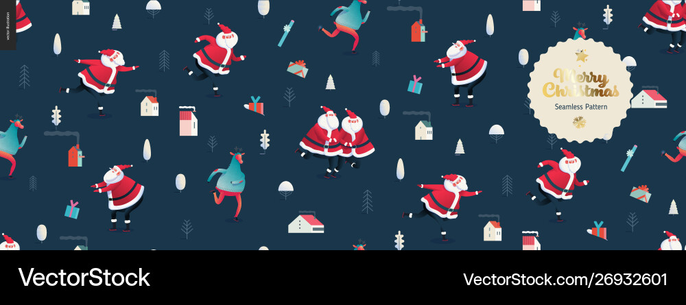 Skating santa clauses and deers - merry christmas Skating santa clauses and deers - merry christmas vector image
