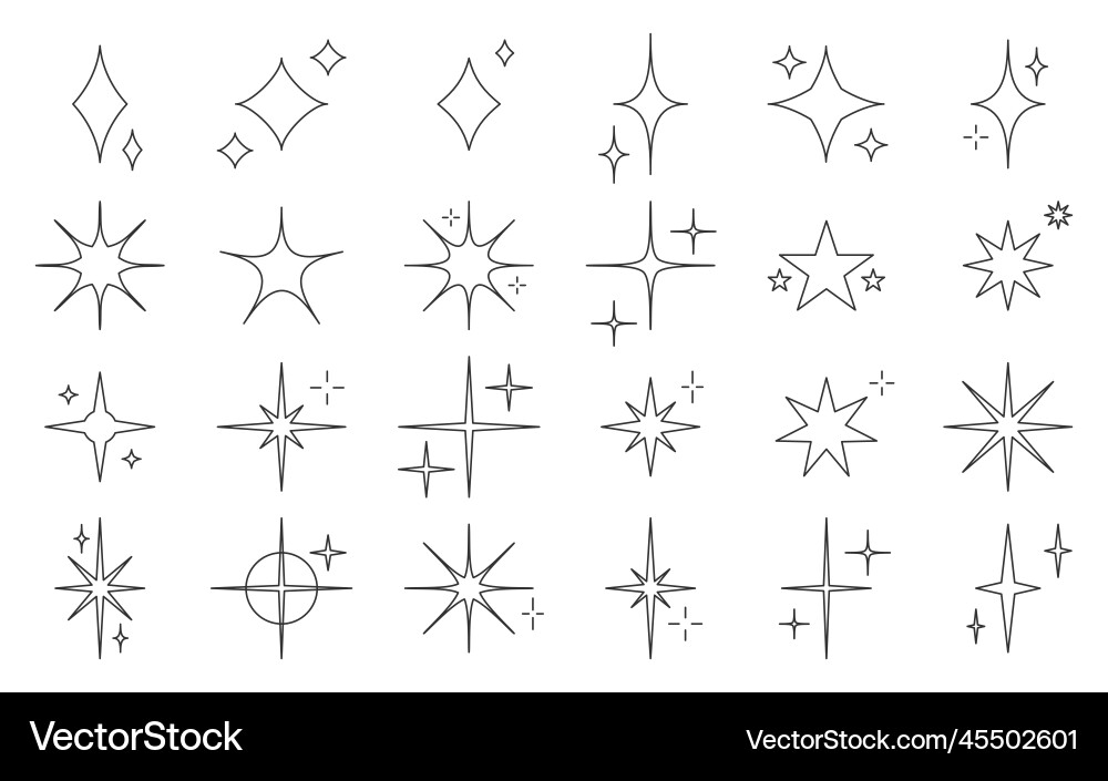 Star Sparkle Magic Line Art Set Royalty Free Vector Image