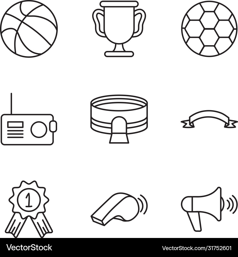Trophy cup and game event icon set line style vector image