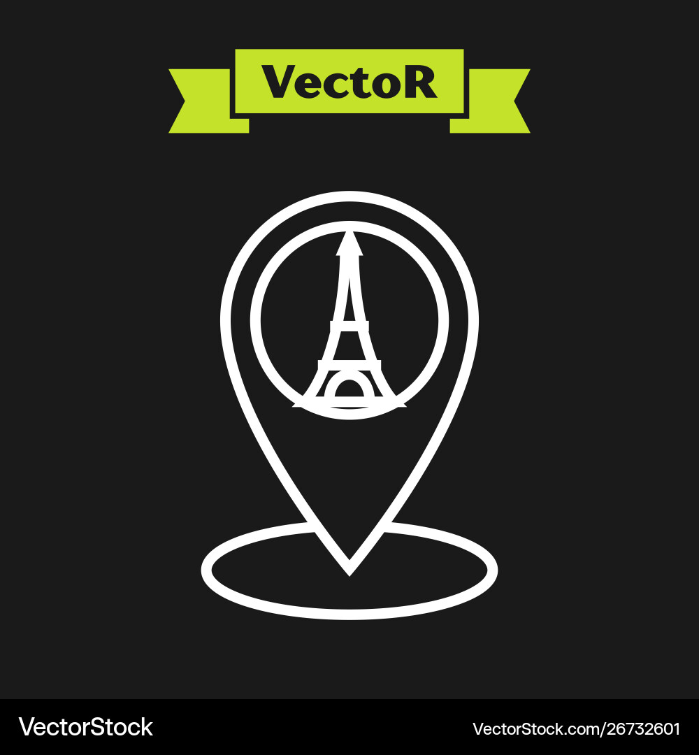 White line map pointer with eiffel tower icon vector image
