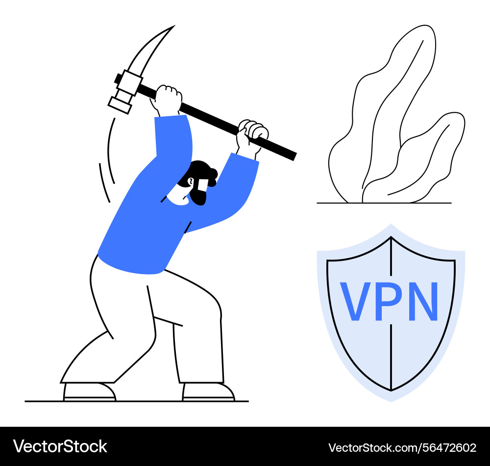 Cybersecurity miner working with virtual shield Cybersecurity miner working with virtual shield vector image