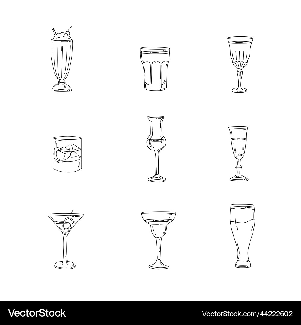 Glasses with names line icons set Vector Image