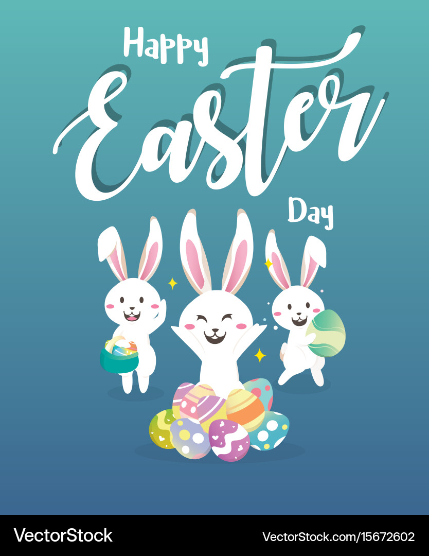 Happy easter day with white rabbit Vector Image