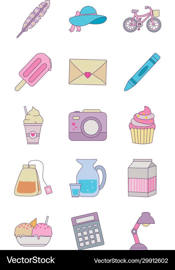 Isolated cute objects line and fill style icon set vector image