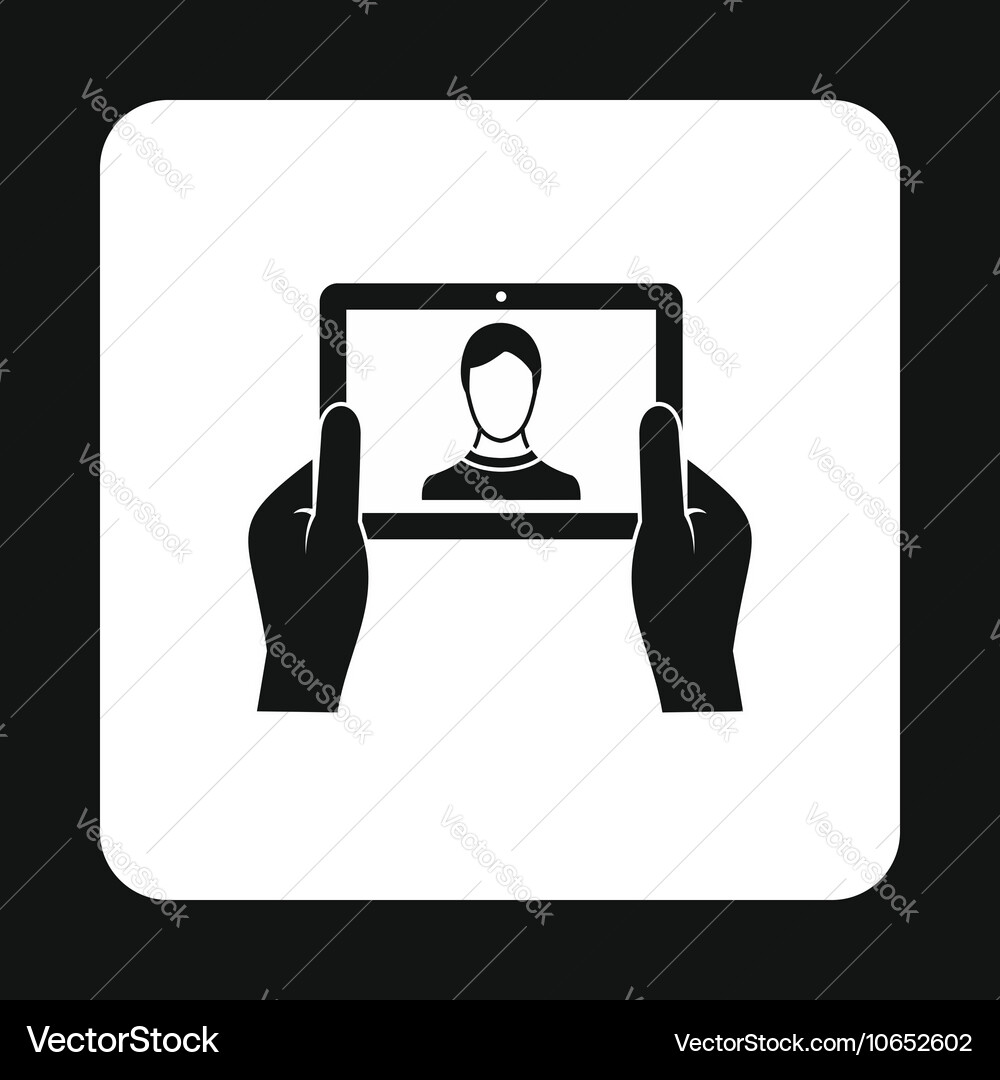 Man taking selfie using tablet icon simple style vector image