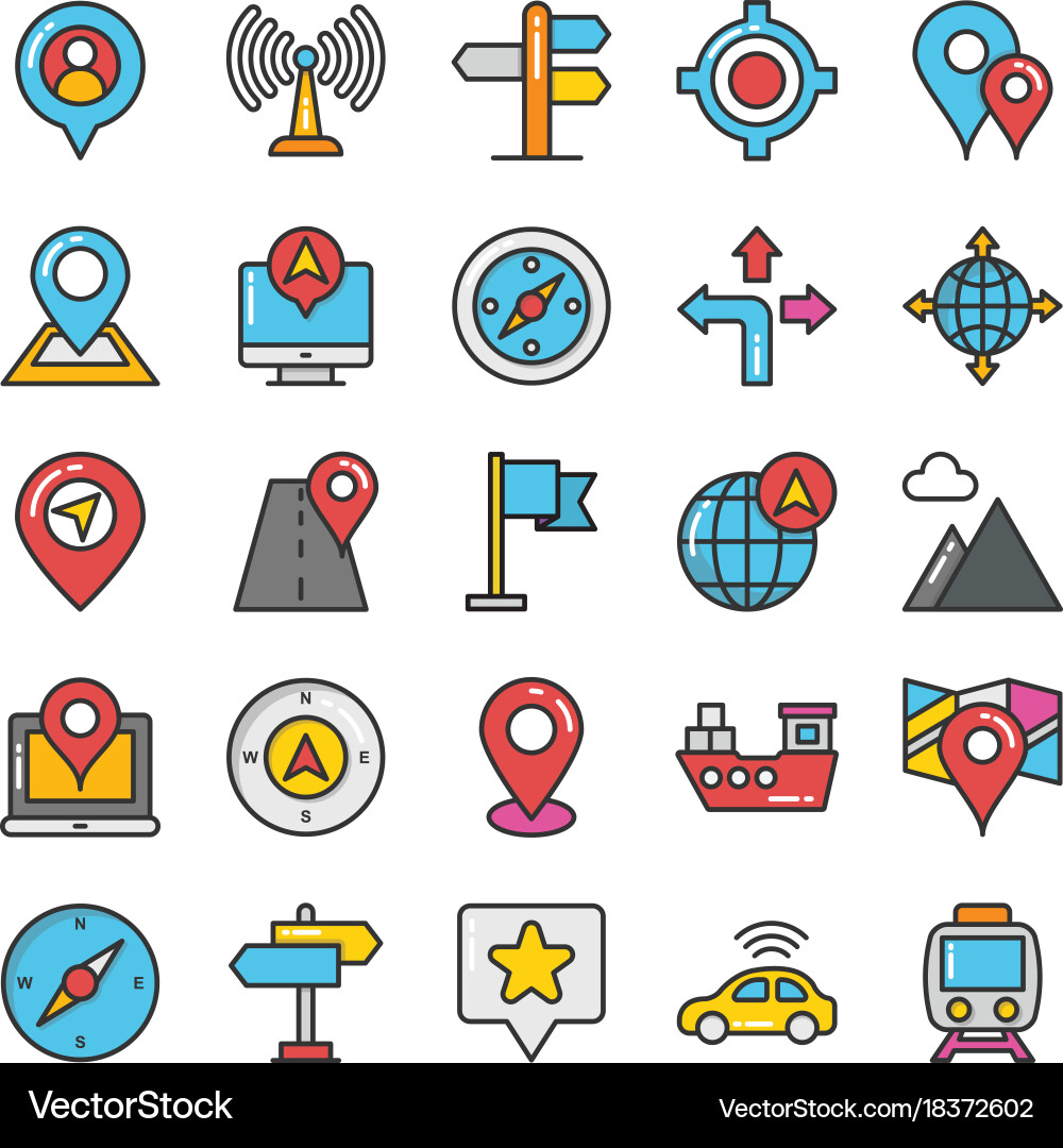 Maps and navigation colored icons set 2 Vector Image