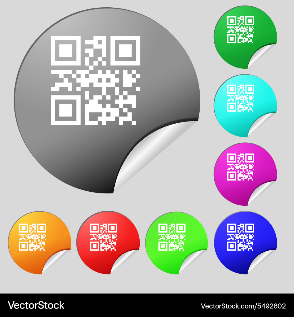 Qr code icon sign set of eight multi colored round Vector Image