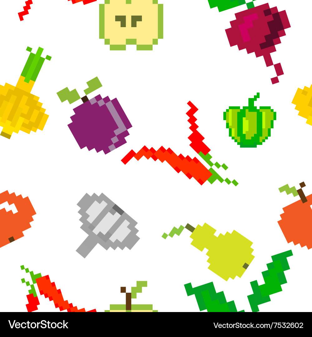 Seamless retro pixel game fruits pattern vector image