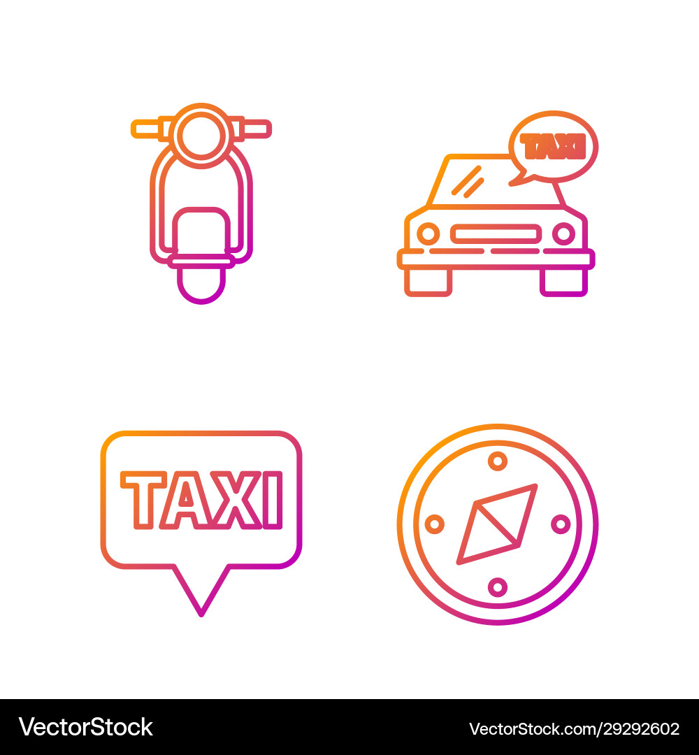 Set line compass map pointer with taxi scooter Set line compass map pointer with taxi scooter Vector Image