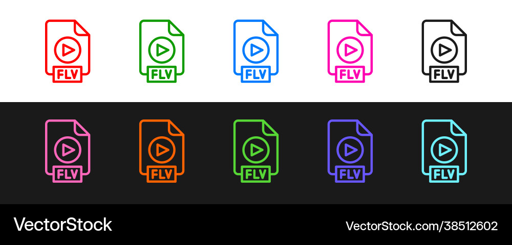 Set line flv file document video format Set line flv file document video format vector image