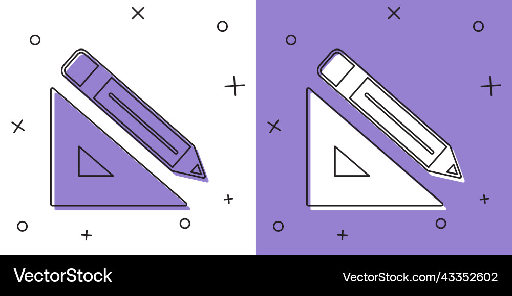 Set triangular ruler and pencil icon isolated Set triangular ruler and pencil icon isolated vector image