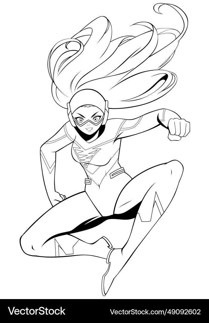 Teenage female manga superhero attack line art Teenage female manga superhero attack line art vector image