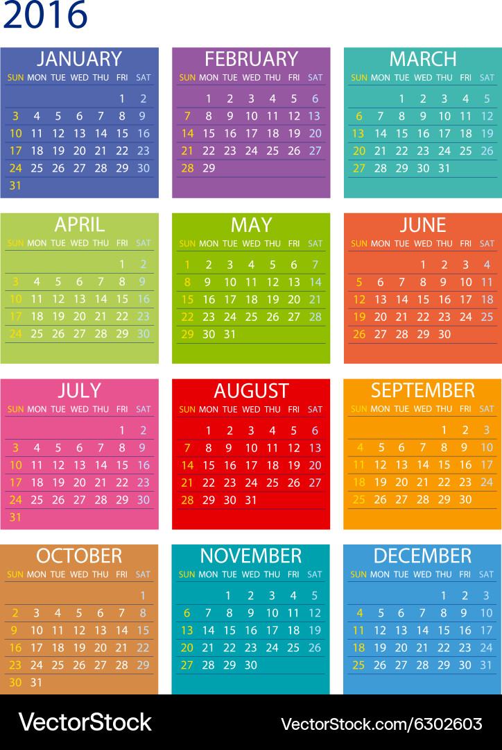 2016 calendar simple design date template month Vector Image