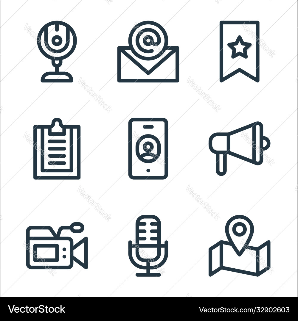 Communication and media line icons linear set Communication and media line icons linear set vector image