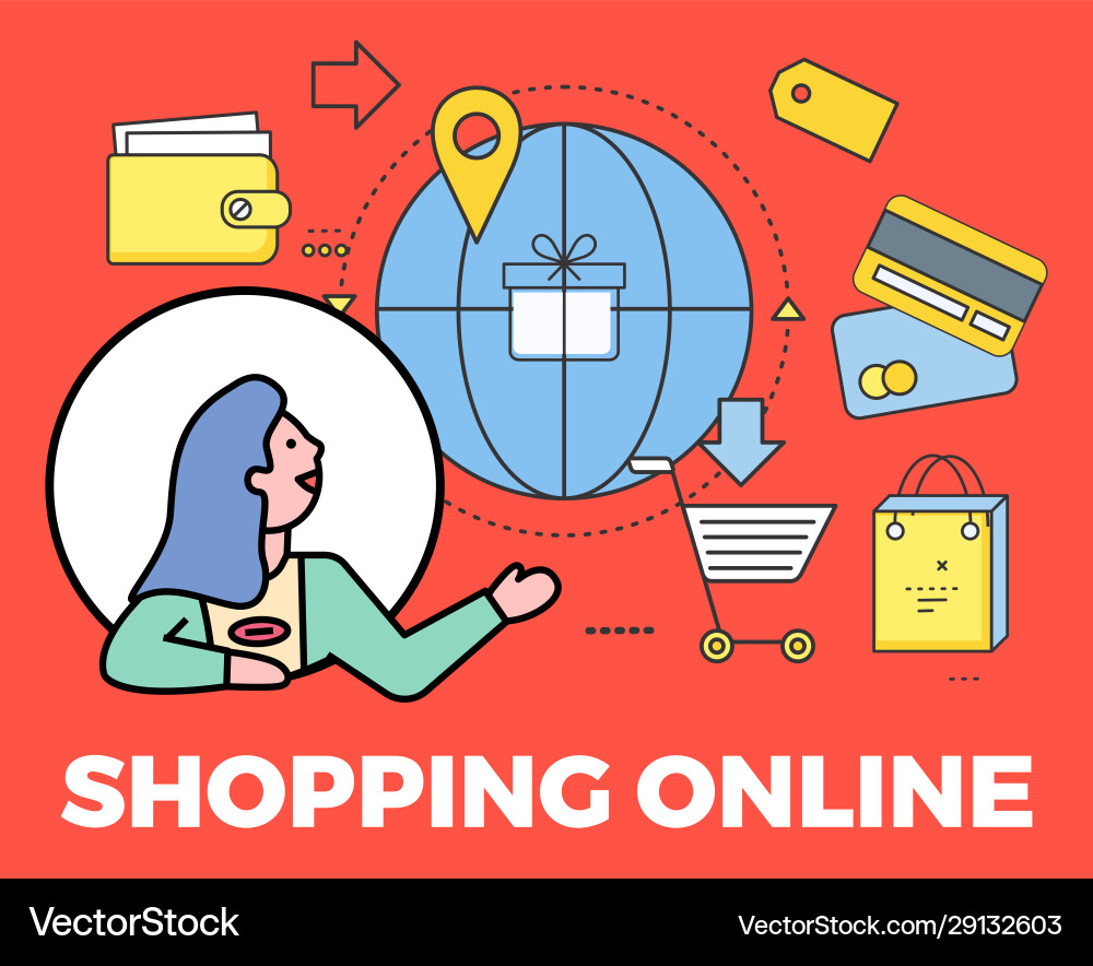 Frau avatar und einkaufen online poster Frau avatar und einkaufen online poster vektorbild