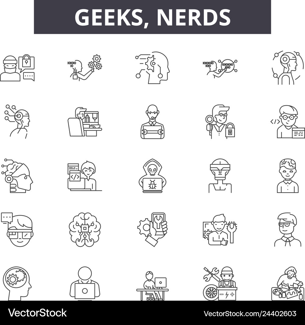 Geeksnerds Liniensymbole für Web- und Mobile-Design Geeksnerds Liniensymbole für Web- und Mobile-Design Vektorbild