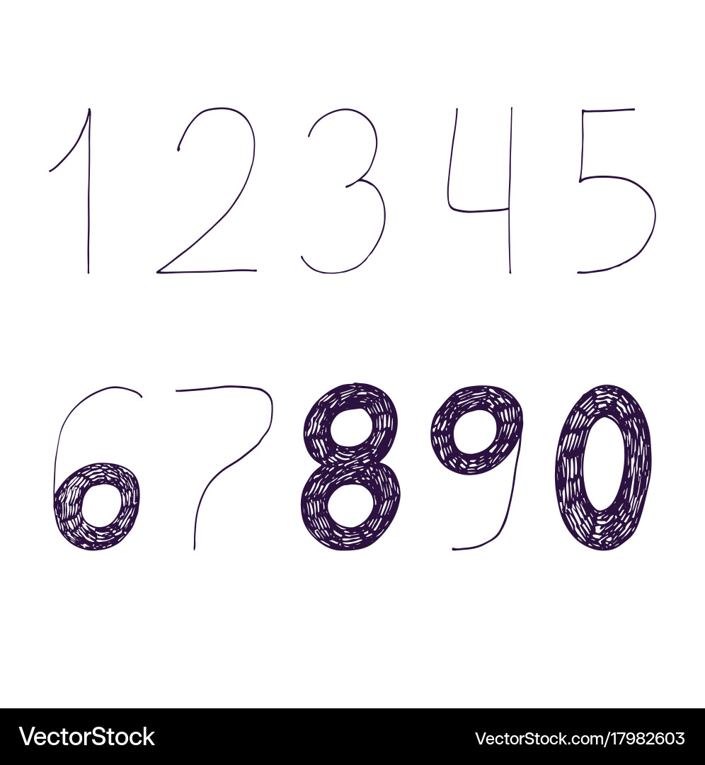 Hand drawn with ink and nib numbers vector image