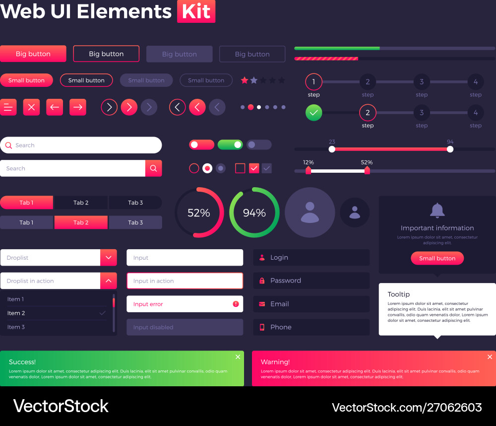 Modern UI Kit - Buttons & Elements Vector Image