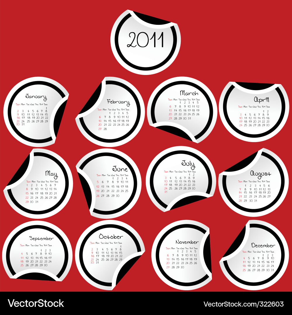Red Calendar Stickers - 2011 Vector Image